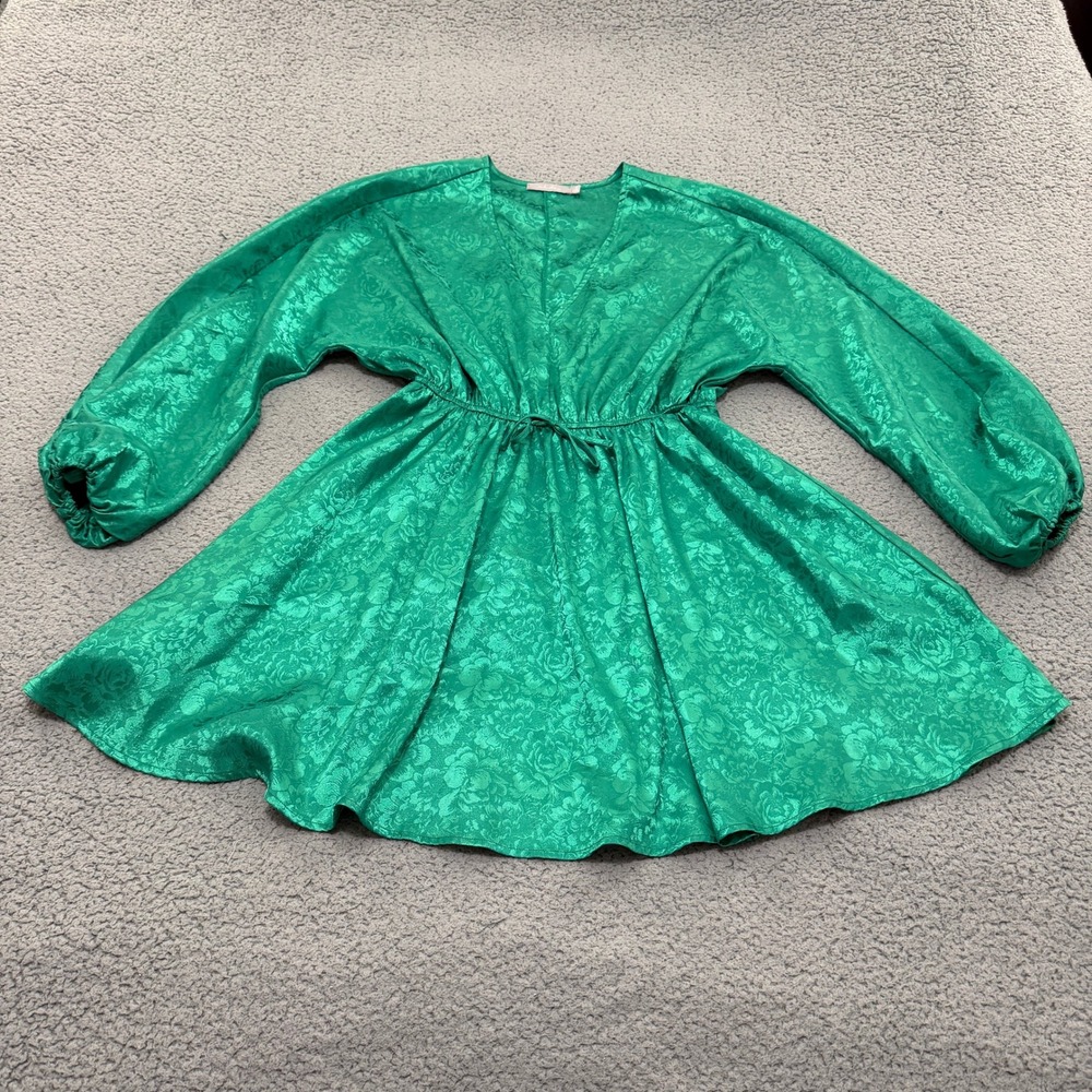 Red by BKE Mini Dress Small Dolman Sleeve Emerald Green Floral Jacquard V-Neck